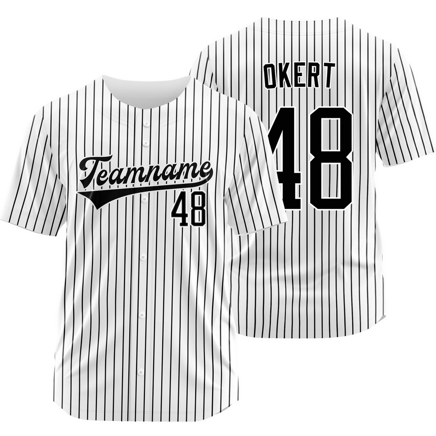 Steven Okert White Black Pinstripe Baseball Jersey Outdoor Shirt