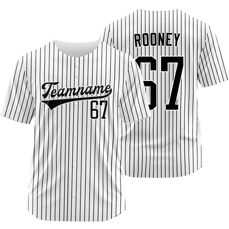 John Rooney White Black Pinstripe Baseball Jersey Outdoor Shirt
