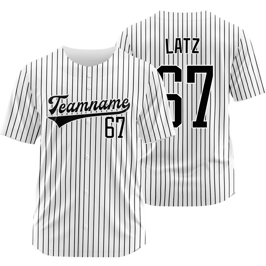 Jacob Latz White Black Pinstripe Baseball Jersey Sport Shirt
