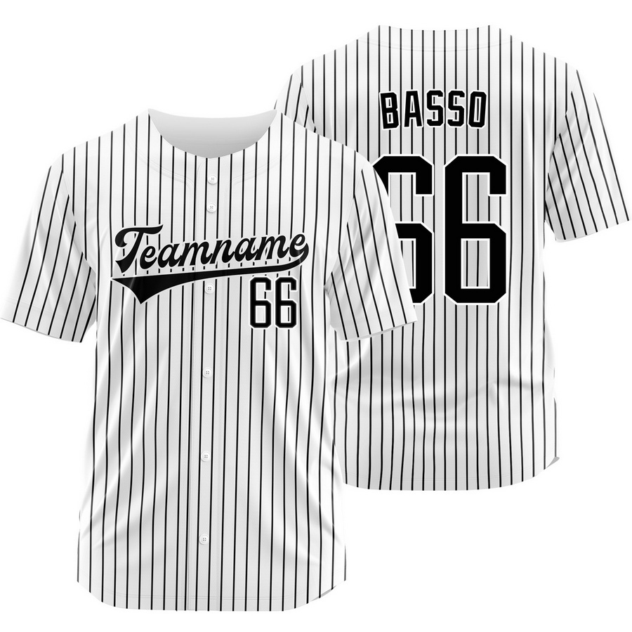 Brady Basso White Black Pinstripe Baseball Jersey Team Shirt