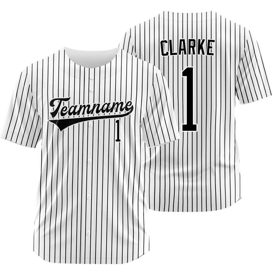 Denzel Clarke White Black Pinstripe Baseball Jersey Sport Shirt