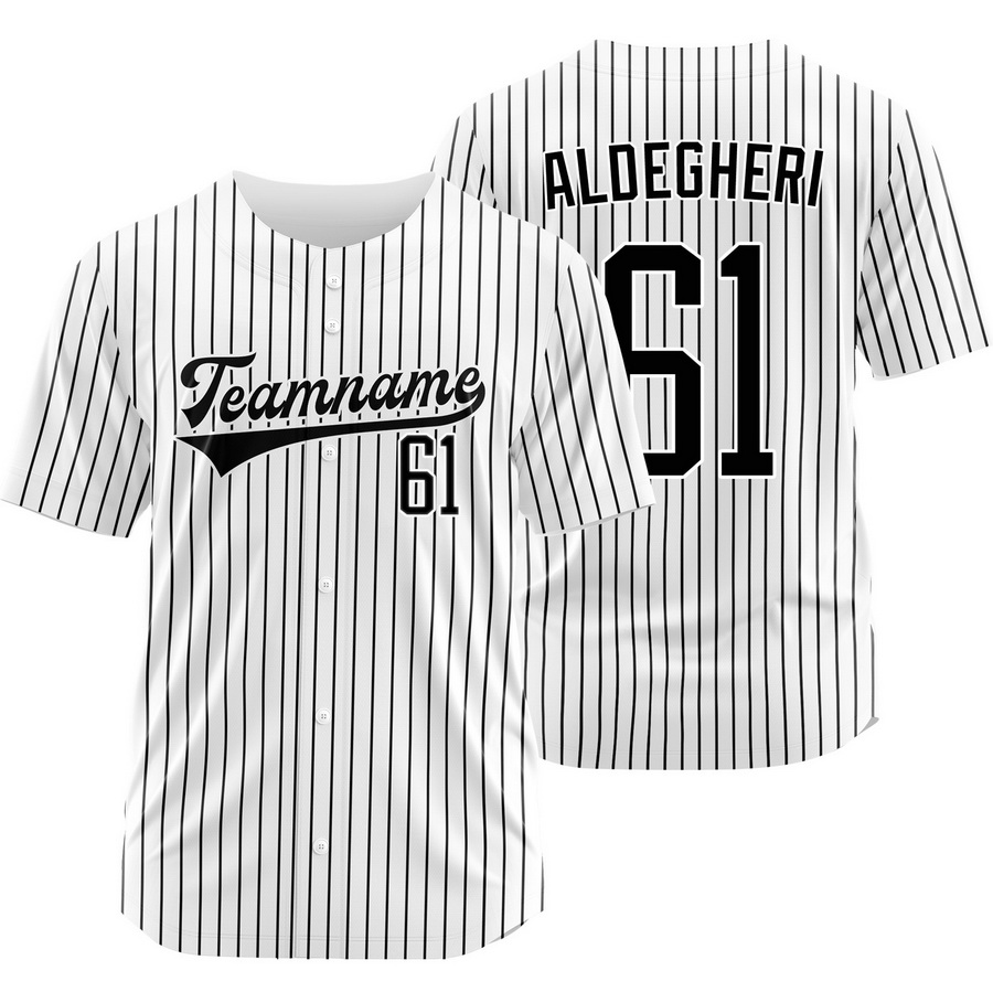 Sam Aldegheri White Black Pinstripe Baseball Jersey Team Shirt