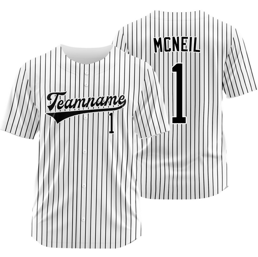 Jeff McNeil White Black Pinstripe Baseball Jersey Team Shirt