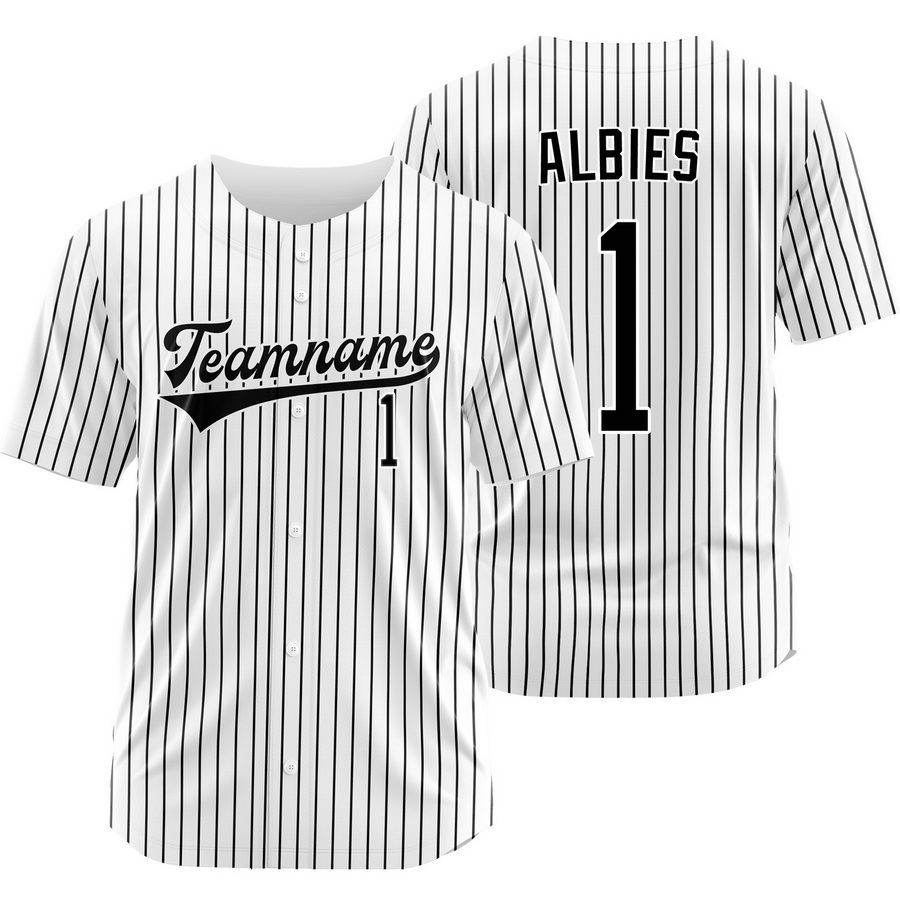 Ozzie Albies White Black Pinstripe Baseball Jersey Team Shirt