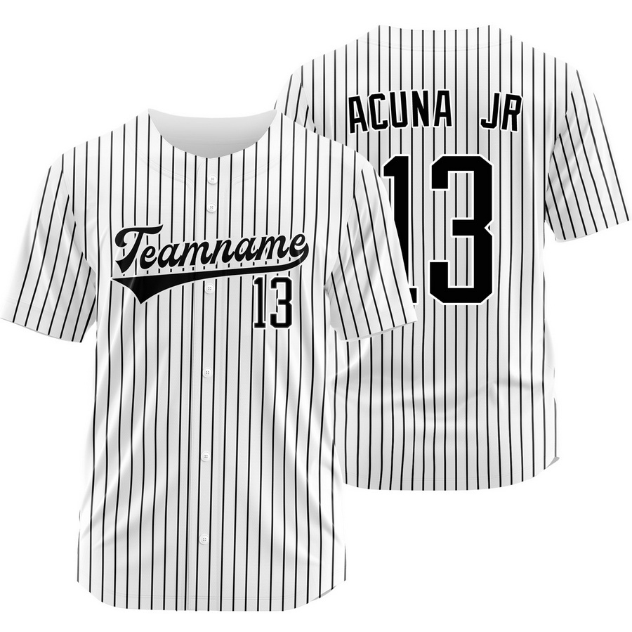 Ronald Acuna Jr. White Black Pinstripe Baseball Jersey Team Shirt