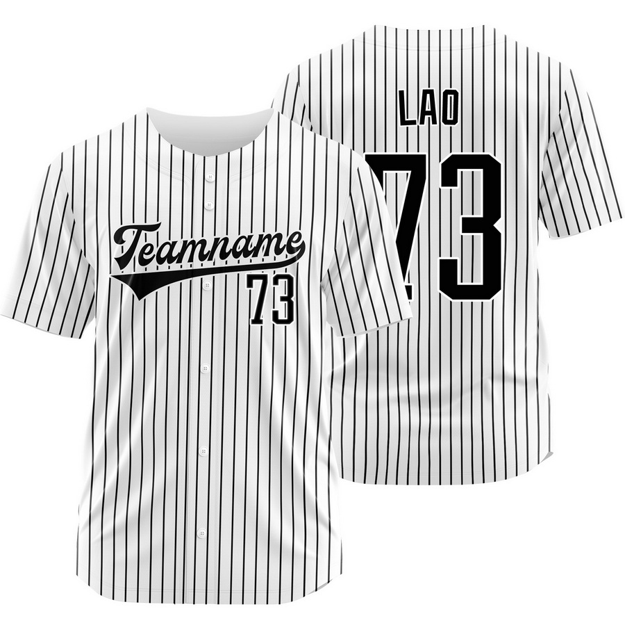 Sauryn Lao White Black Pinstripe Baseball Jersey Fashion Shirt