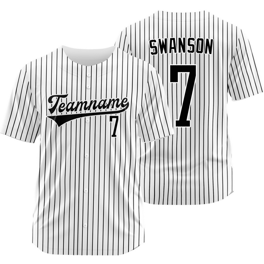 Dansby Swanson White Black Pinstripe Baseball Jersey Sport Shirt