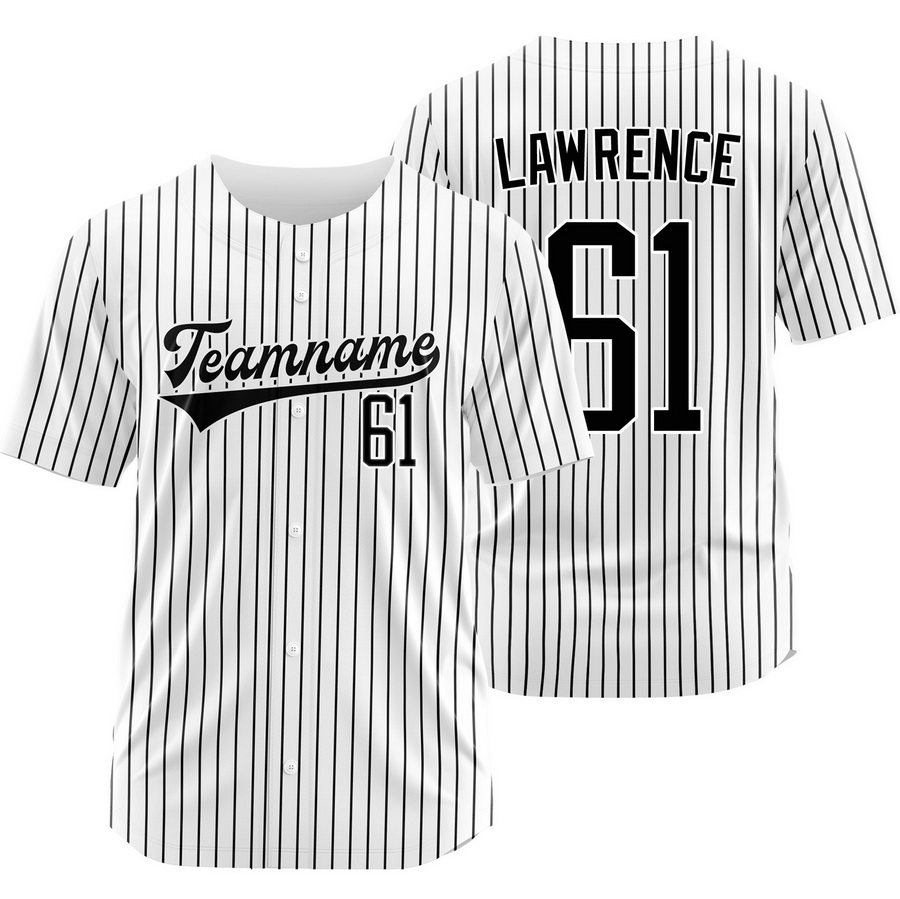 Justin Lawrence White Black Pinstripe Baseball Jersey Sport Shirt