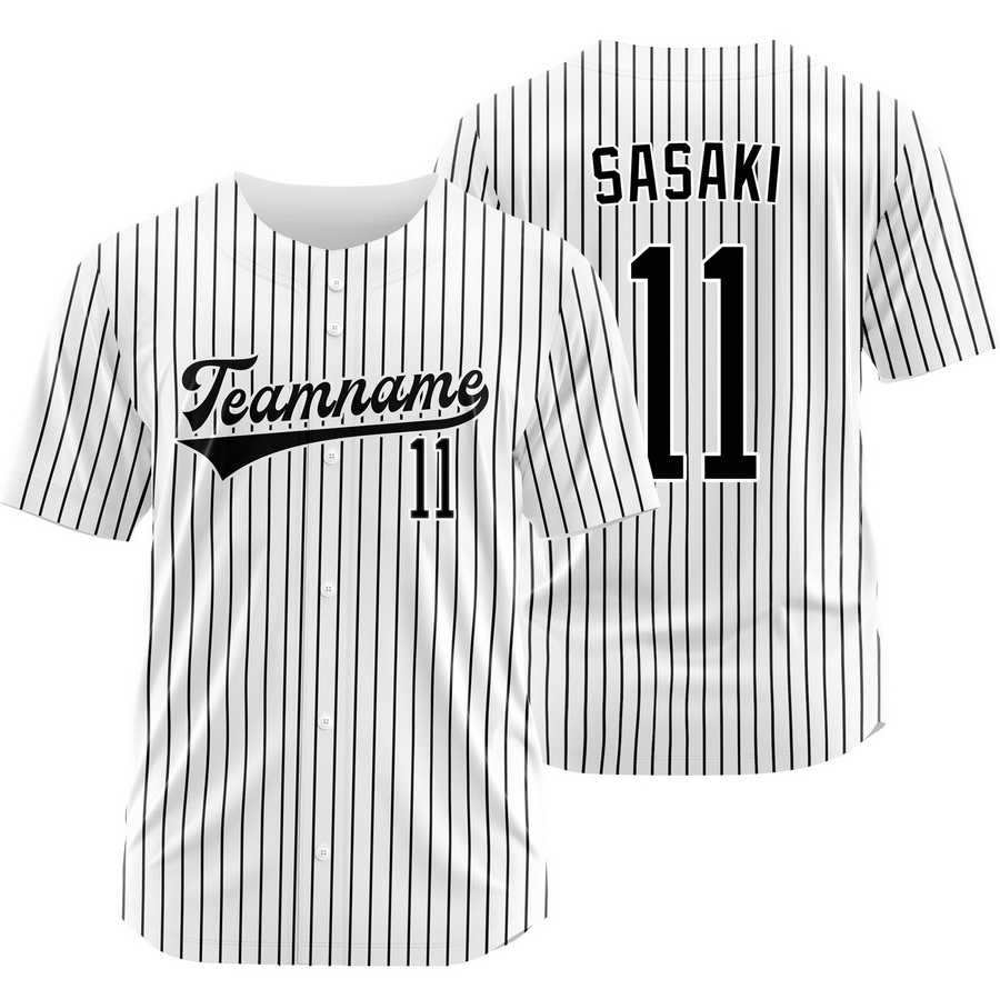 Roki Sasaki White Black Pinstripe Baseball Jersey Team Shirt