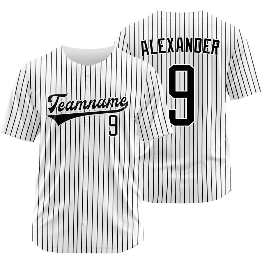 Blaze Alexander White Black Pinstripe Baseball Jersey Team Shirt