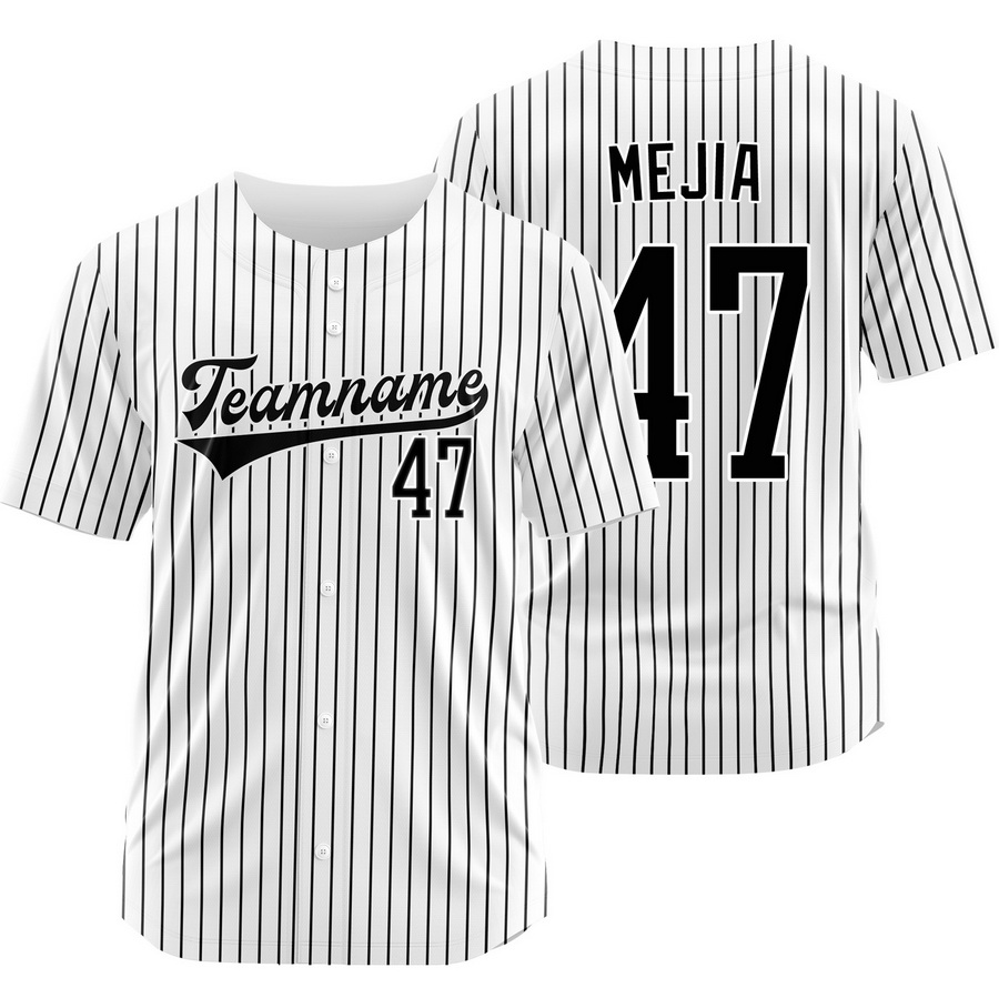 Juan Mejia White Black Pinstripe Baseball Jersey Fashion Shirt