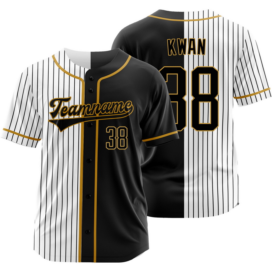 Steven Kwan Black White Split Baseball Jersey Pinstripe Shirt