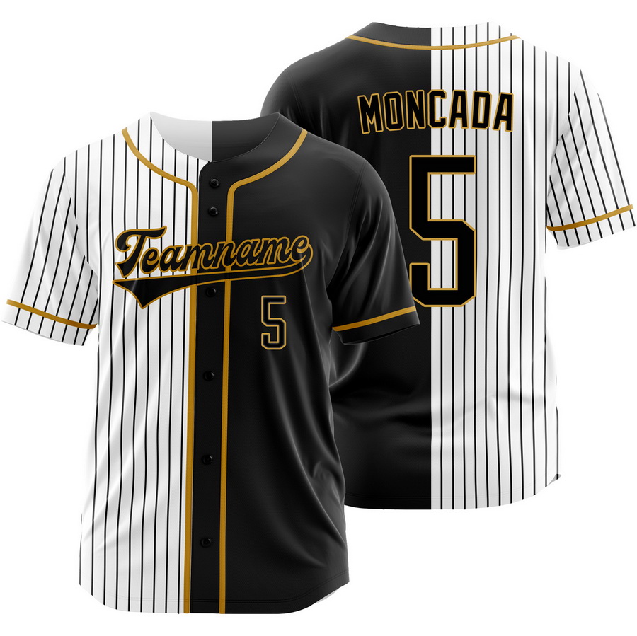 Yoan Moncada Black White Split Baseball Jersey Pinstripe Shirt
