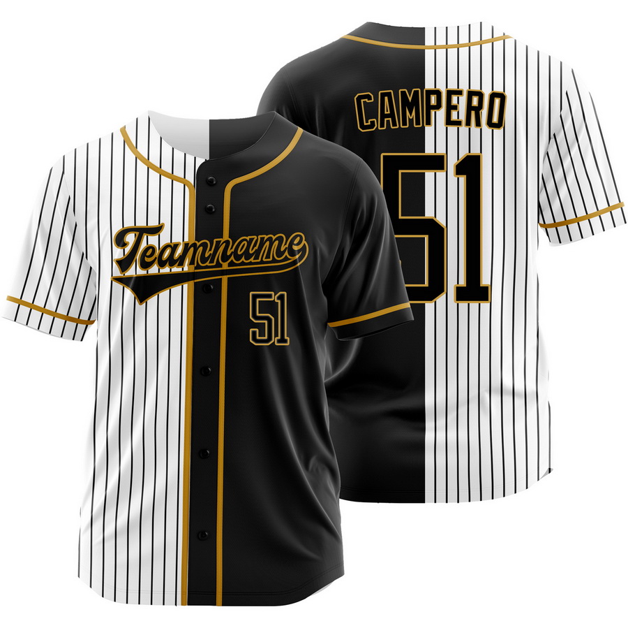 Gustavo Campero Black White Split Baseball Jersey Pinstripe Shirt