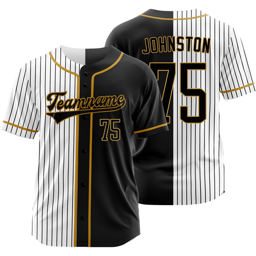 Troy Johnston Black White Split Baseball Jersey Pinstripe Shirt