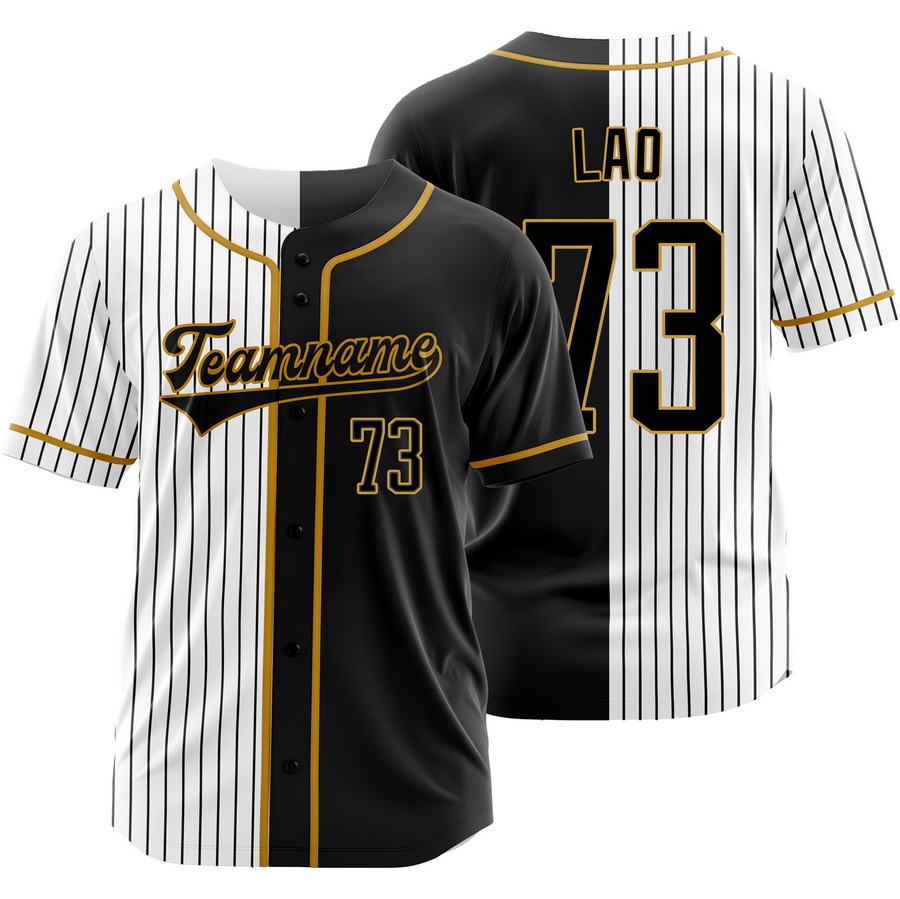 Sauryn Lao Black White Split Baseball Jersey Pinstripe Shirt