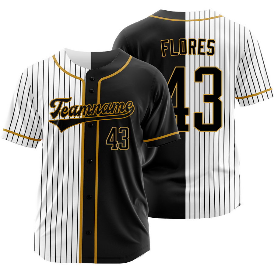 Rafael Flores Black White Split Baseball Jersey Pinstripe Shirt
