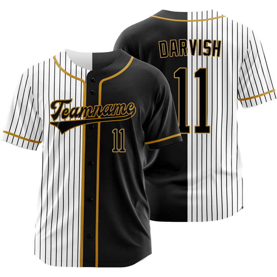 Yu Darvish Black White Split Baseball Jersey Pinstripe Shirt