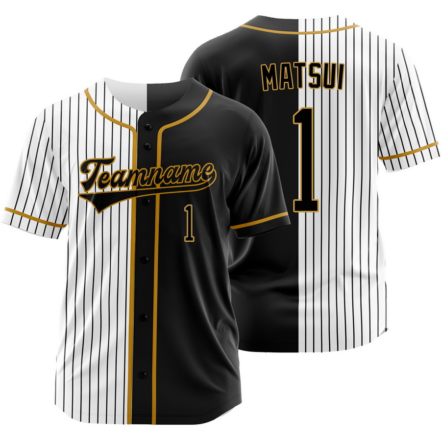 Yuki Matsui Black White Split Baseball Jersey Pinstripe Shirt