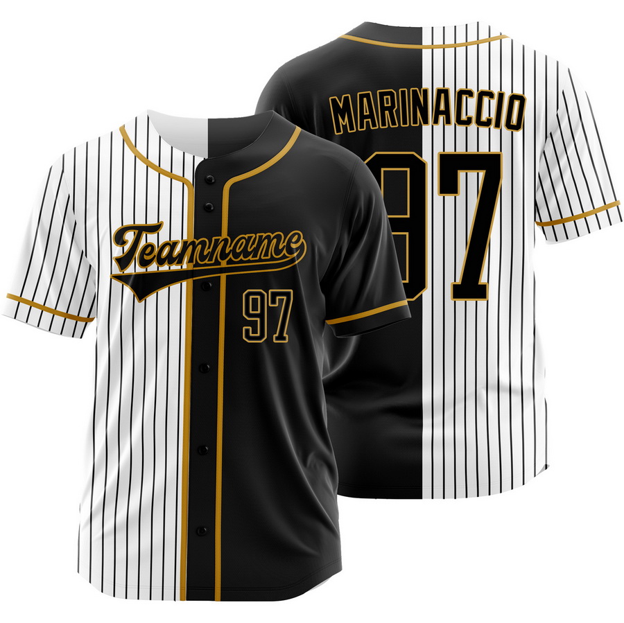 Ron Marinaccio Black White Split Baseball Jersey Pinstripe Shirt