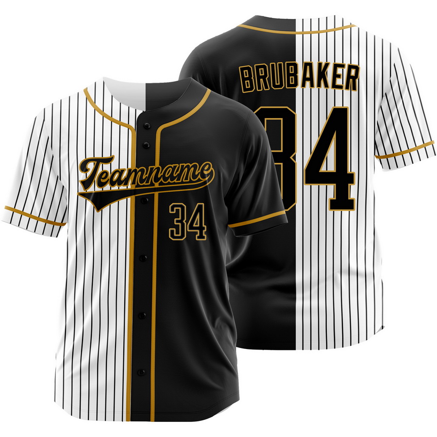 JT Brubaker Black White Split Baseball Jersey Pinstripe Shirt