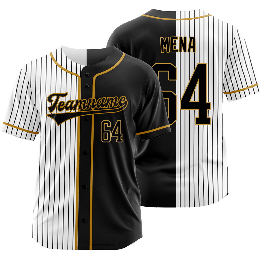 Cristian Mena Black White Split Baseball Jersey Pinstripe Shirt
