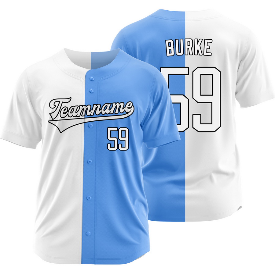 Sean Burke White Blue Split Baseball Jersey Two Tone Shirt