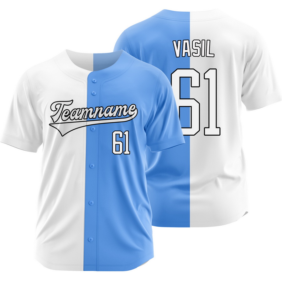 Mike Vasil White Blue Split Baseball Jersey Two Tone Shirt