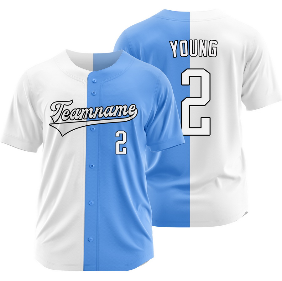 Cole Young White Blue Split Baseball Jersey Two Tone Shirt