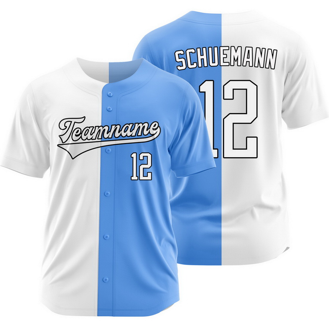 Max Schuemann White Blue Split Baseball Jersey Two Tone Shirt
