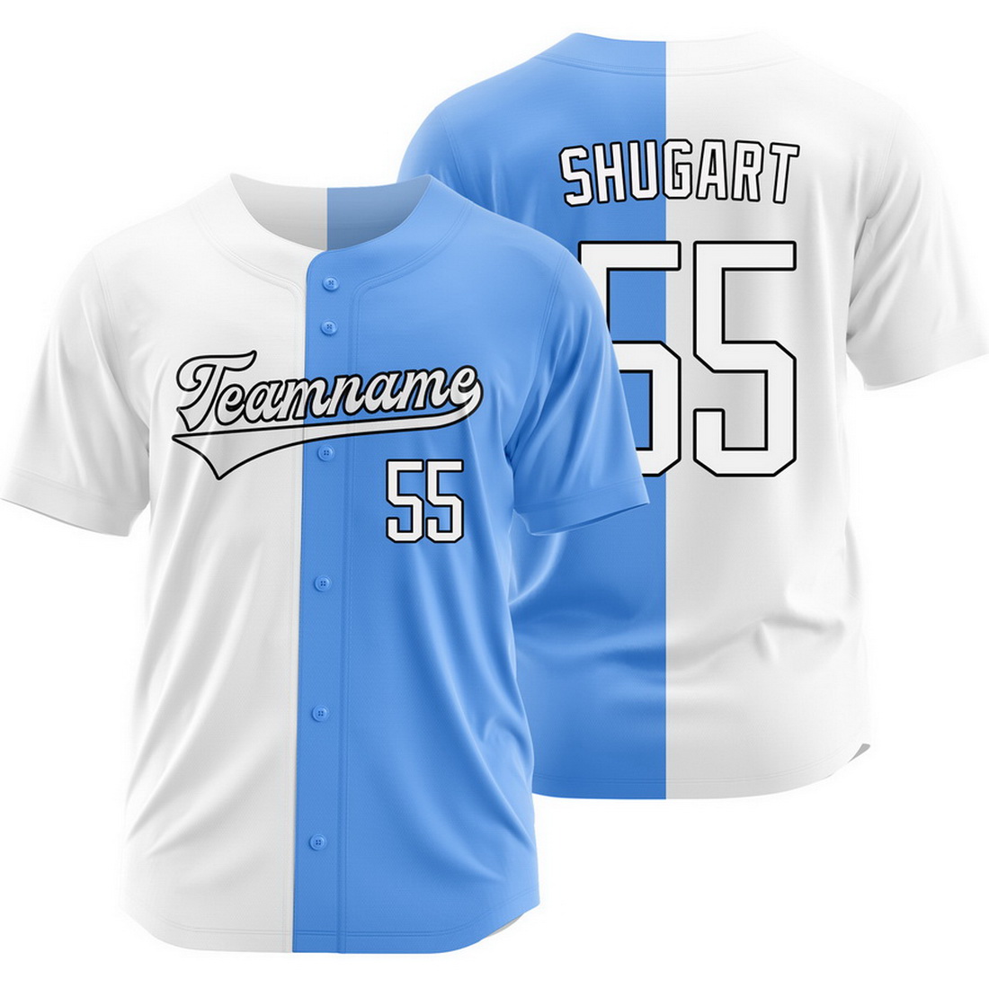 Chase Shugart White Blue Split Baseball Jersey Two Tone Shirt