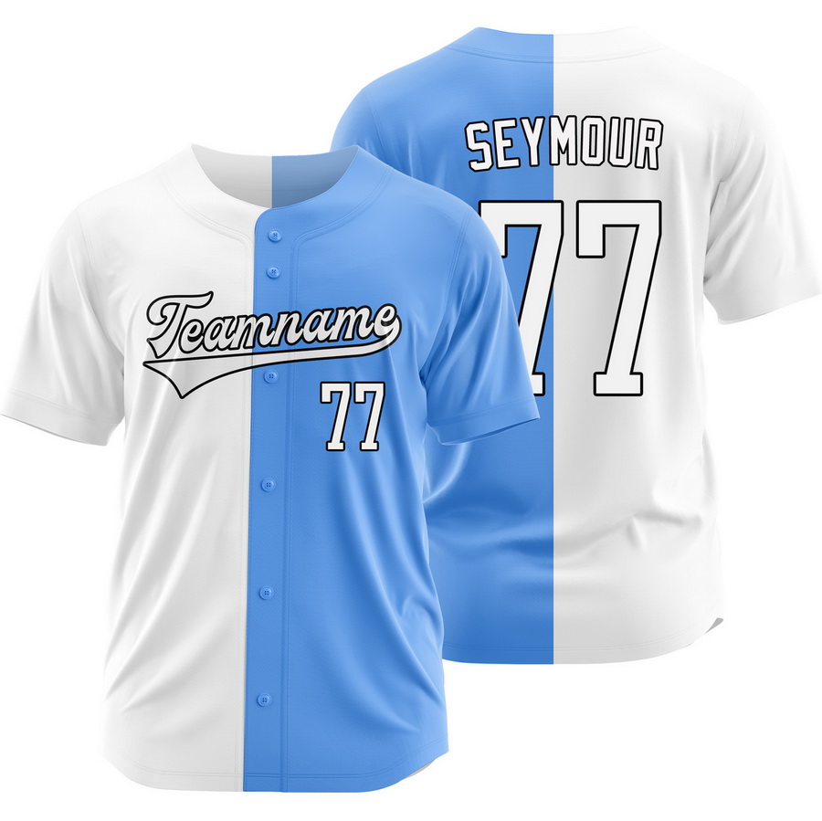 Carson Seymour White Blue Split Baseball Jersey Two Tone Shirt