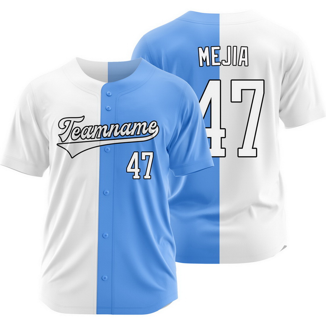 Juan Mejia White Blue Split Baseball Jersey Two Tone Shirt