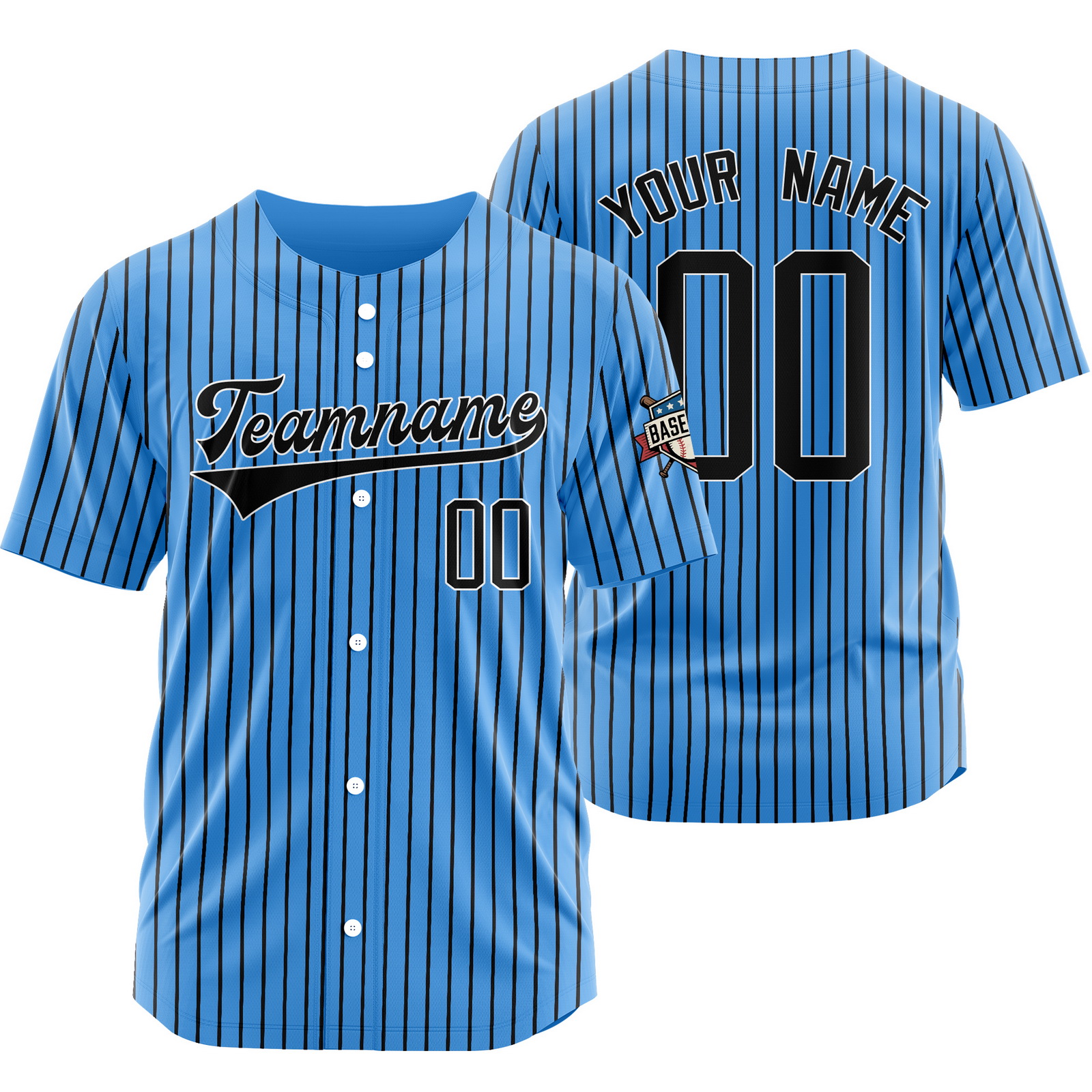 Custom Blue Black Pinstripe Baseball Jersey Stitched Printed