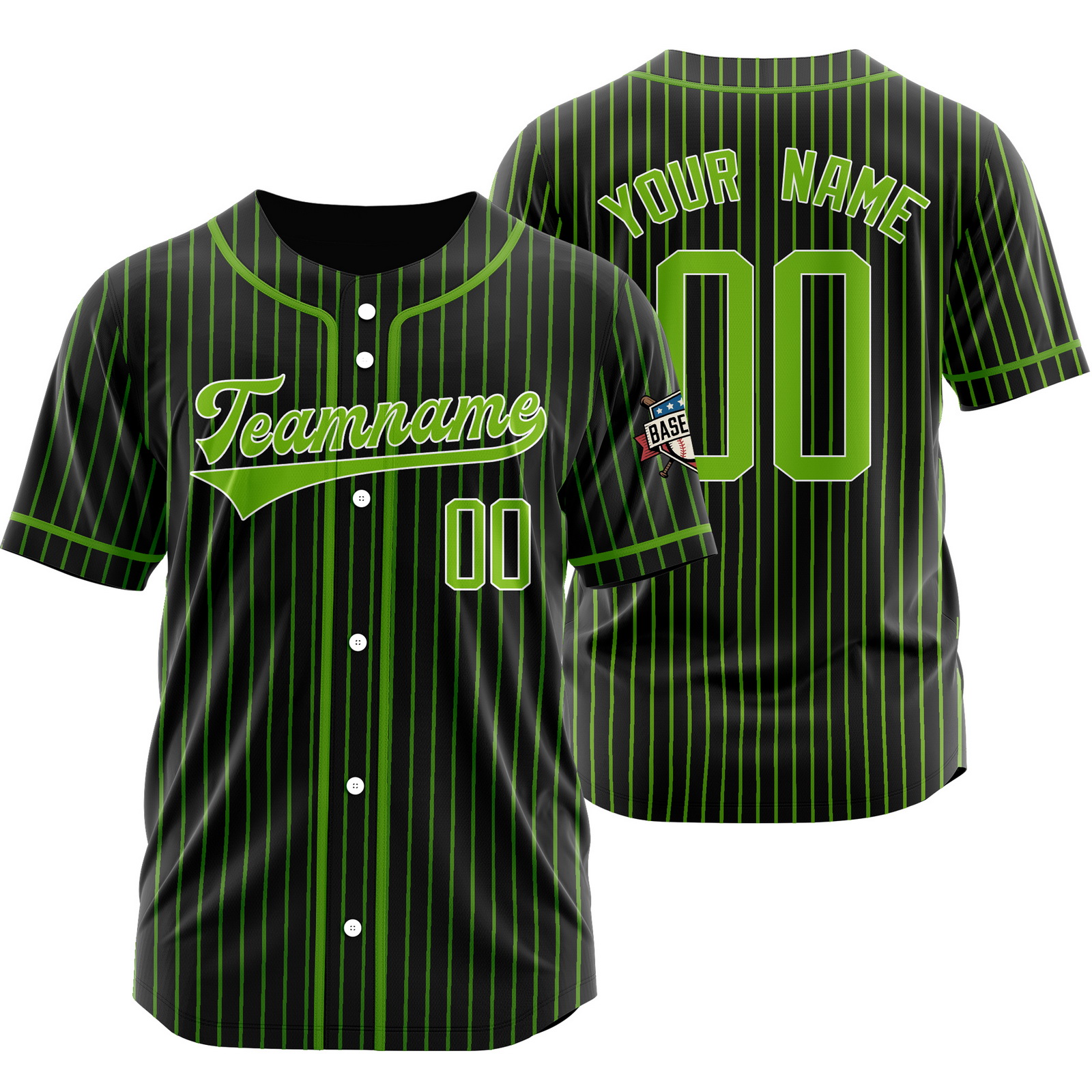Custom Black Green Pinstripe Baseball Jersey Stitched Printed