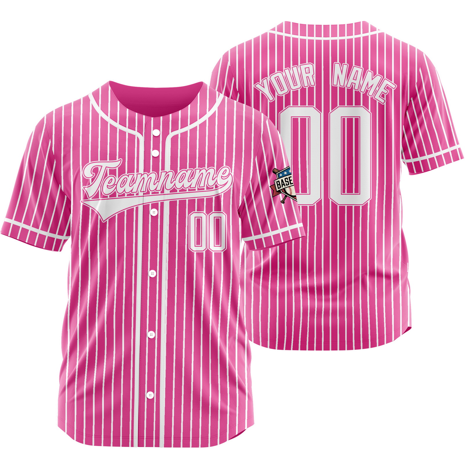 Custom Pink White Pinstripe Baseball Jersey Stitched Printed