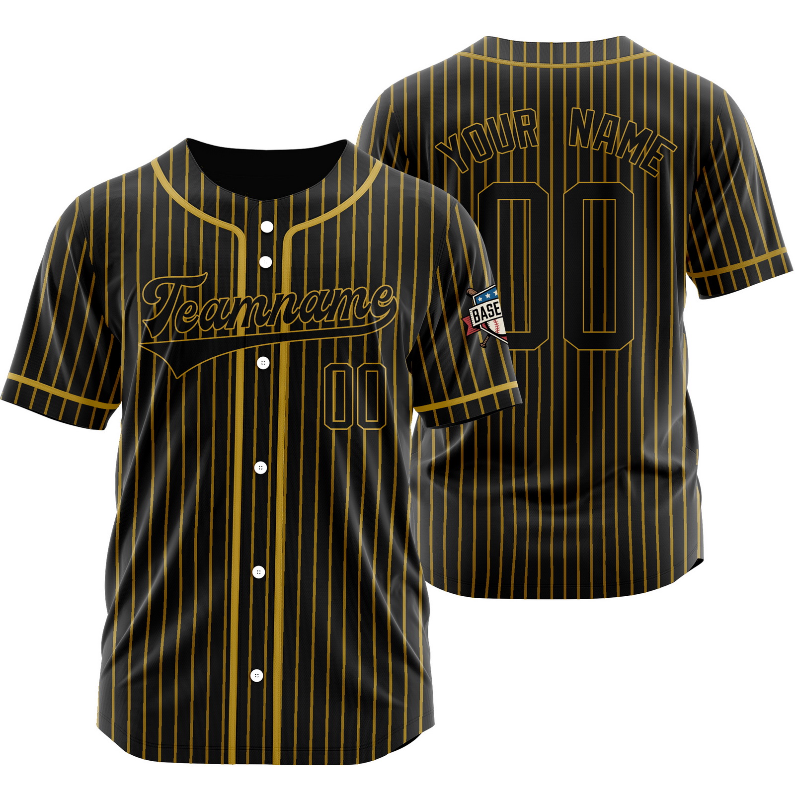 Custom Black Gold Pinstripe Baseball Jersey Stitched Printed