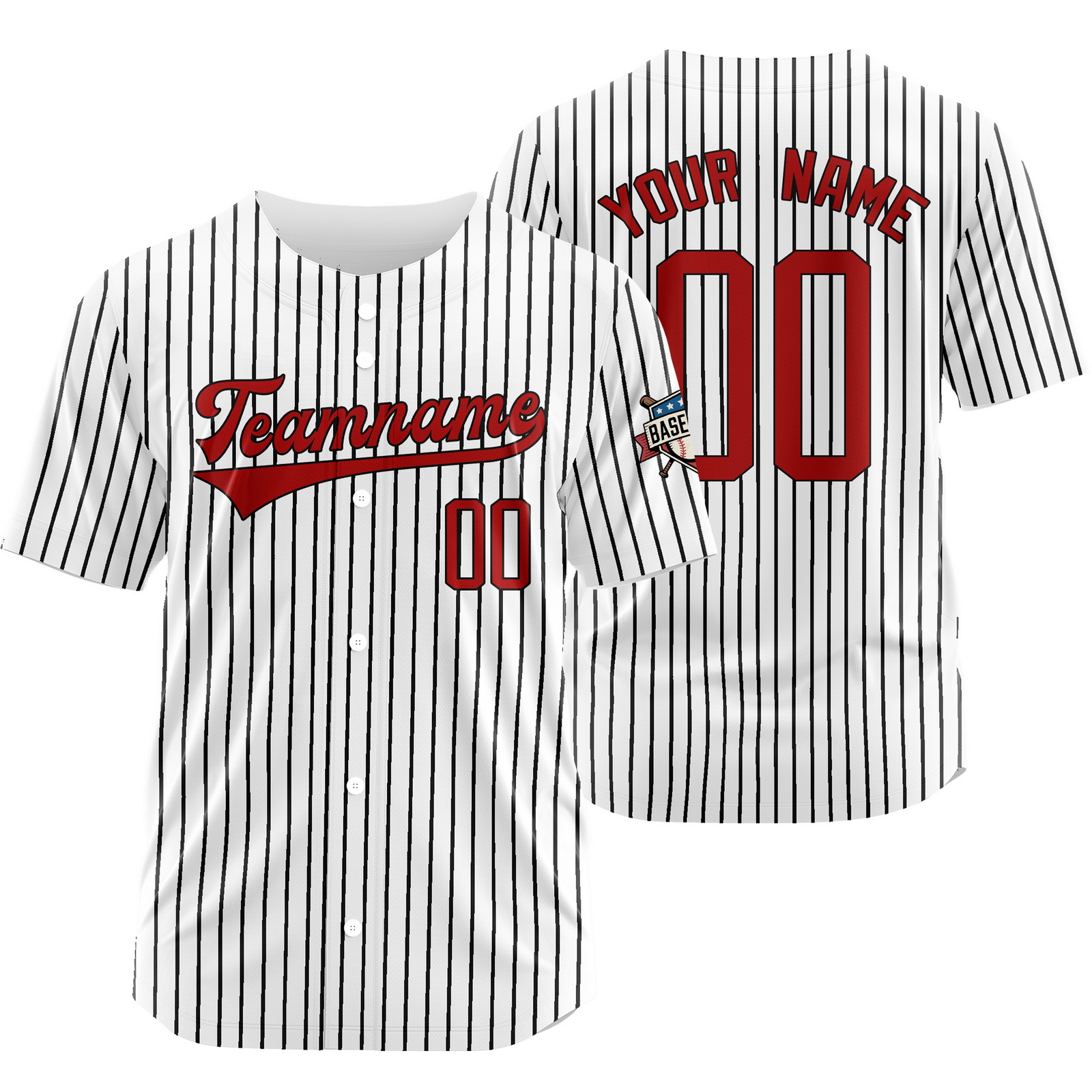 Custom White Red Pinstripe Baseball Jersey Stitched Printed