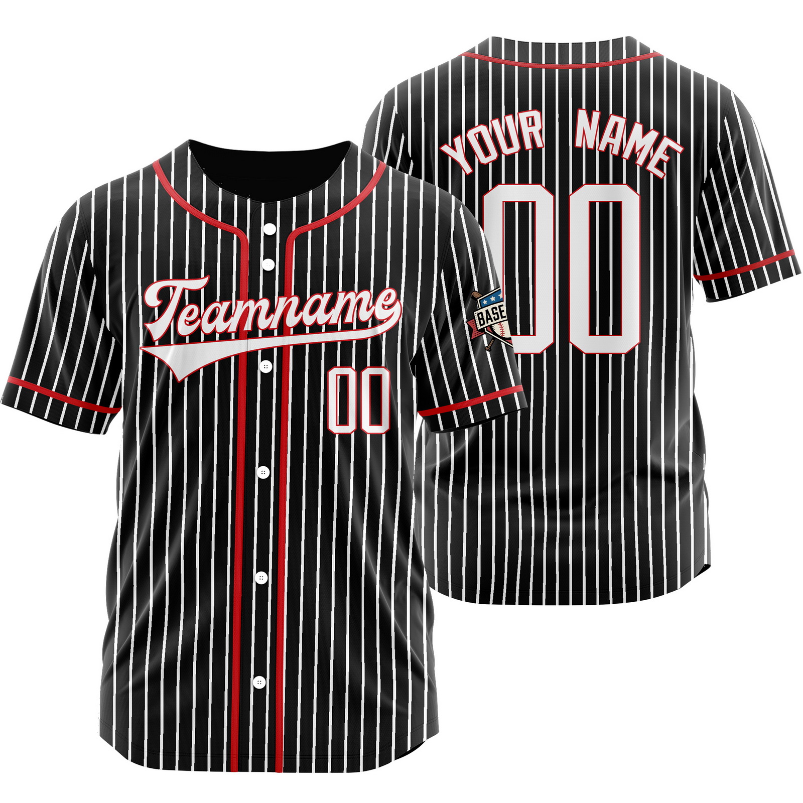 Custom Black White Pinstripe Baseball Jersey Stitched Printed
