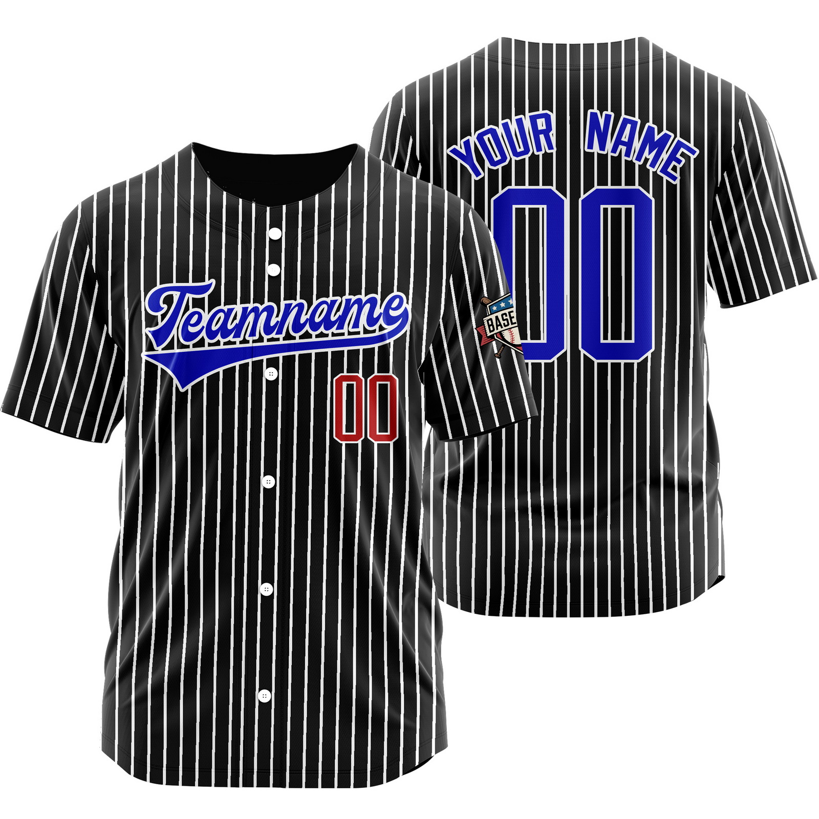 Custom Black Blue Pinstripe Baseball Jersey Stitched Printed