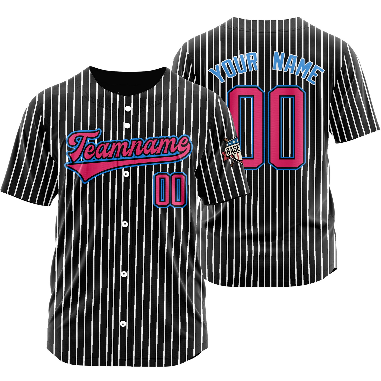 Custom Black Pink Pinstripe Baseball Jersey Stitched Printed