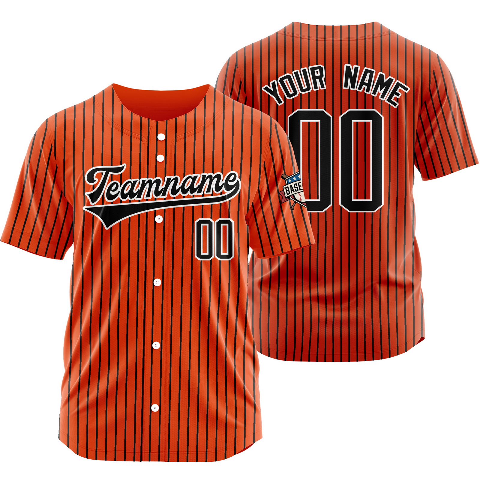 Custom Orange Black Pinstripe Baseball Jersey Stitched Printed