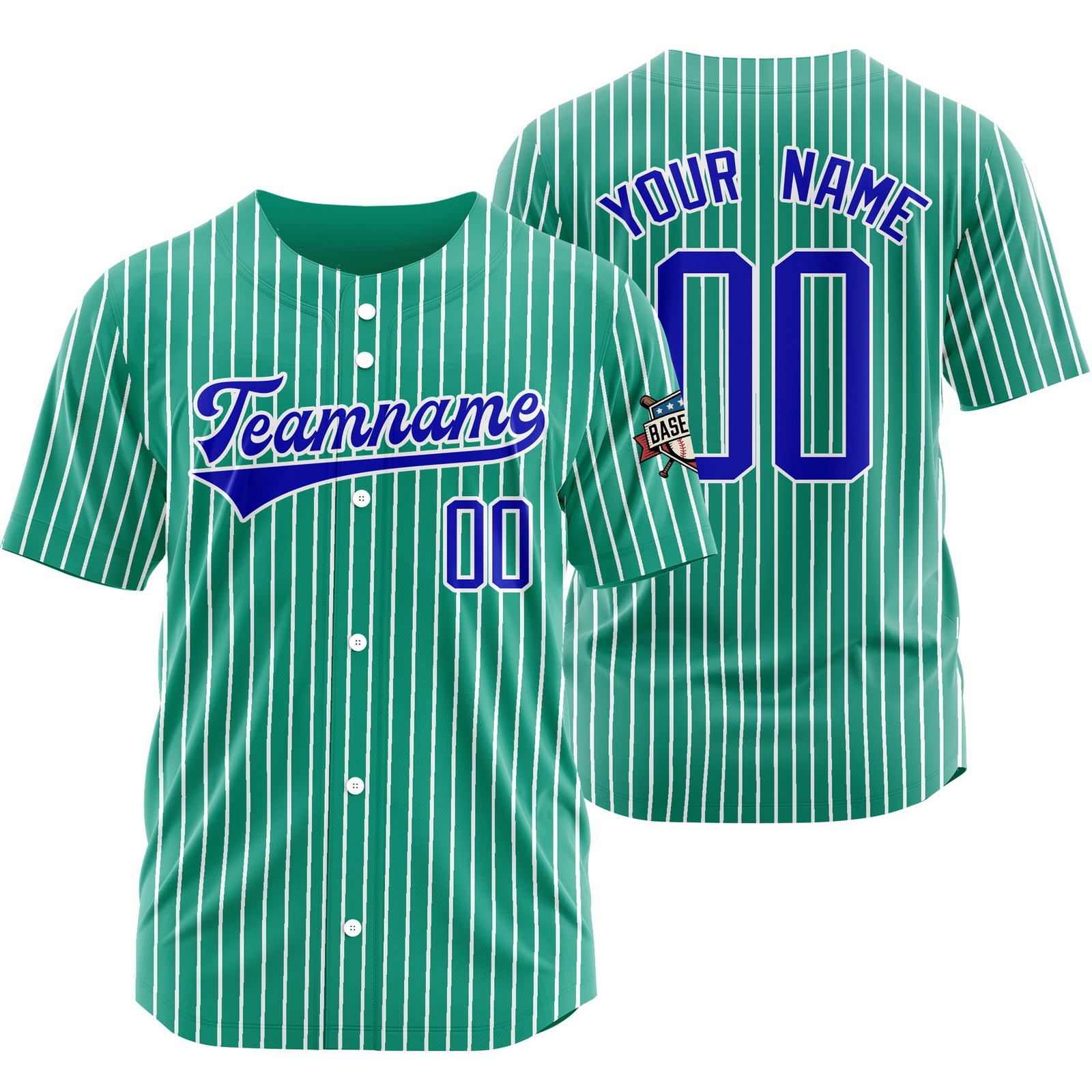 Custom Green Blue Pinstripe Baseball Jersey Stitched Printed