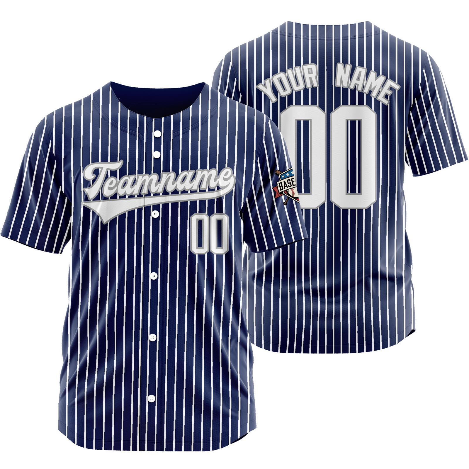 Custom Blue White E Pinstripe Baseball Jersey Stitched Printed