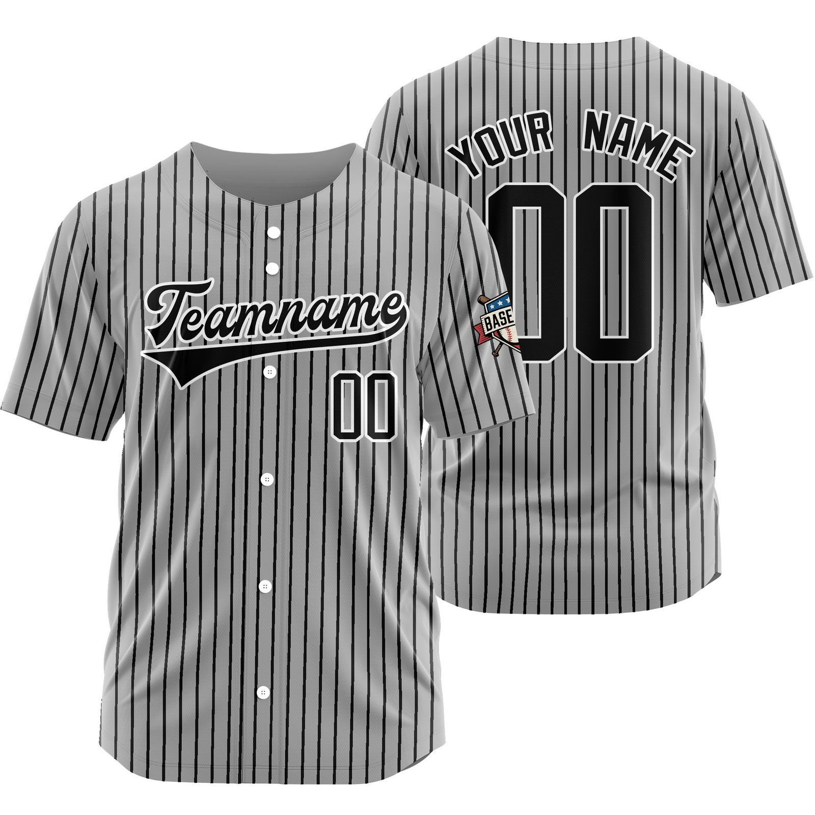 Custom Grey Black Pinstripe Baseball Jersey Stitched Printed
