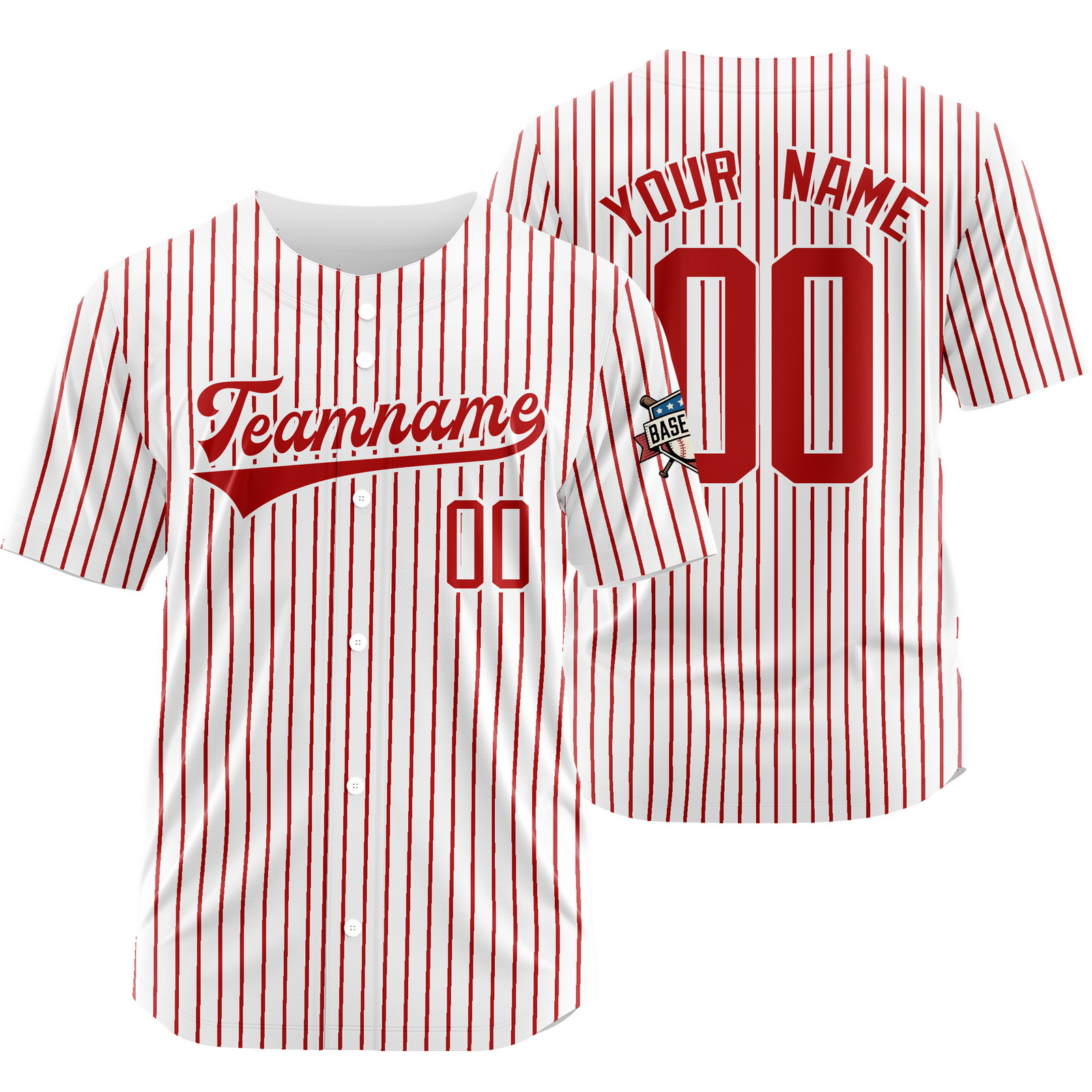 Custom White Red D Pinstripe Baseball Jersey Stitched Printed