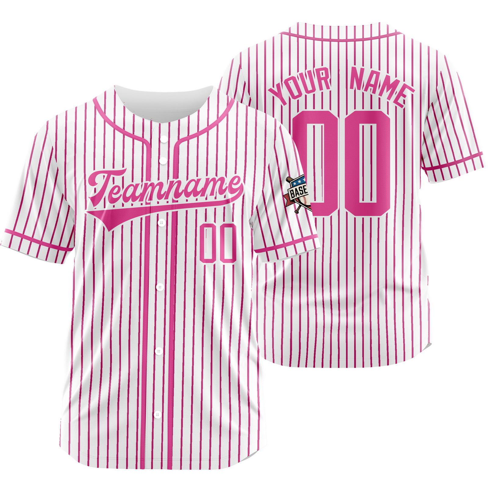 Custom White Pink Pinstripe Baseball Jersey Stitched Printed