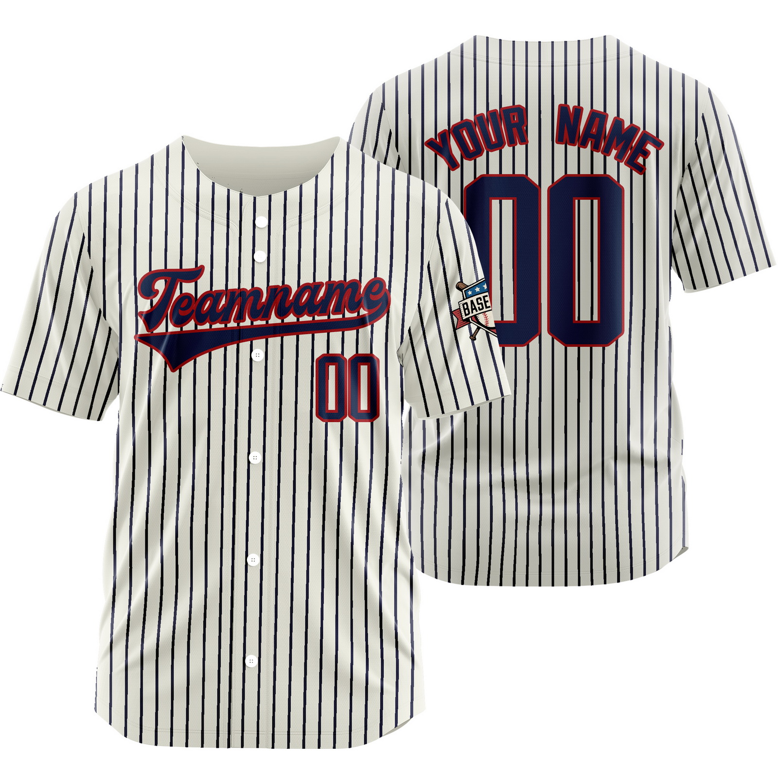 Custom White Navy Pinstripe Baseball Jersey Stitched Printed