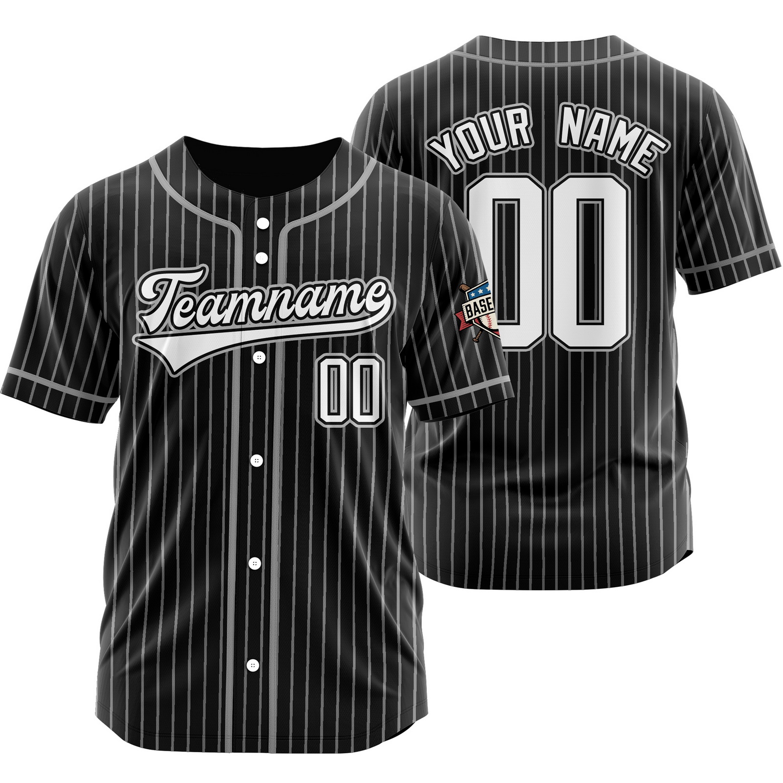 Custom Black White C Pinstripe Baseball Jersey Stitched Printed