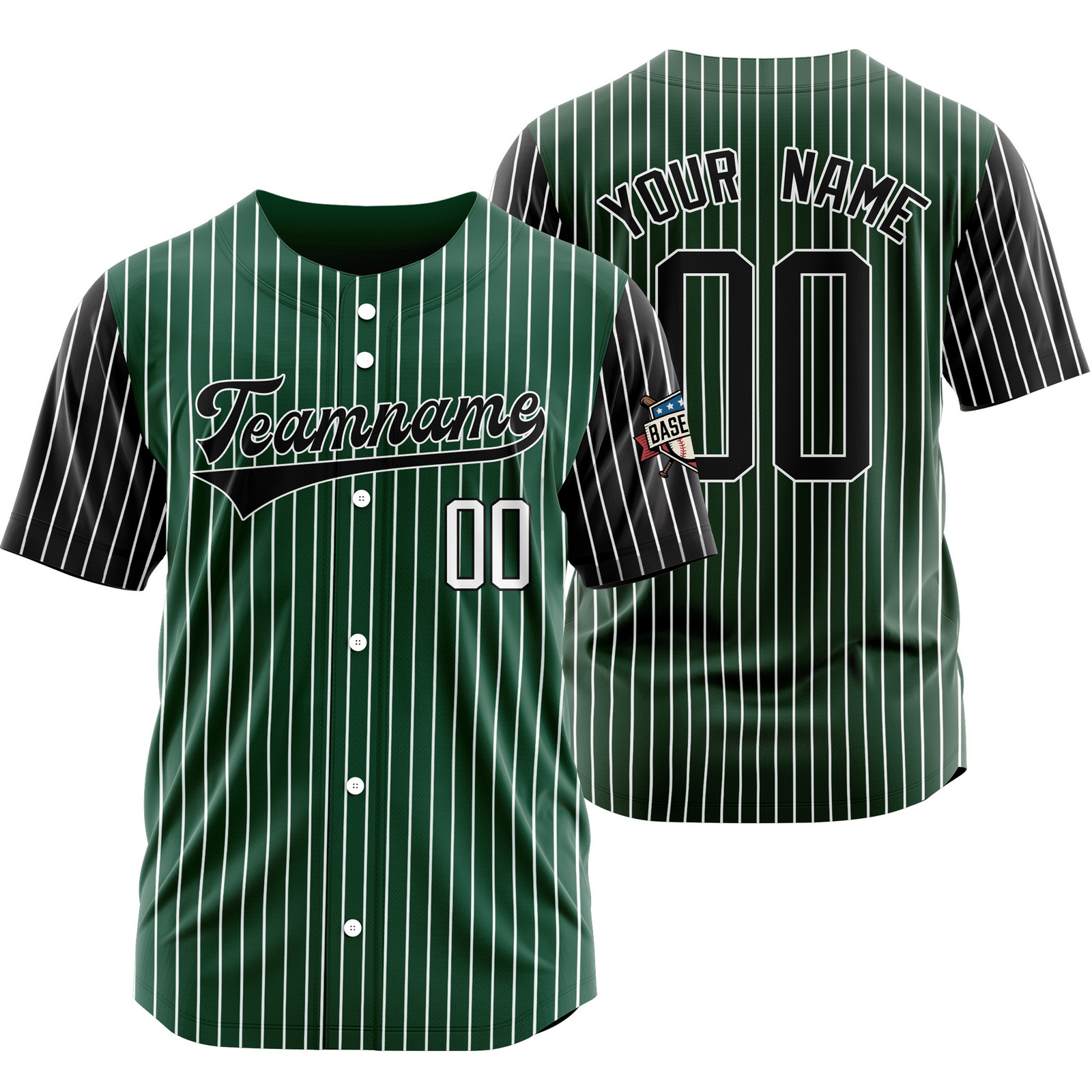 Custom Green Black Pinstripe Baseball Jersey Stitched Printed